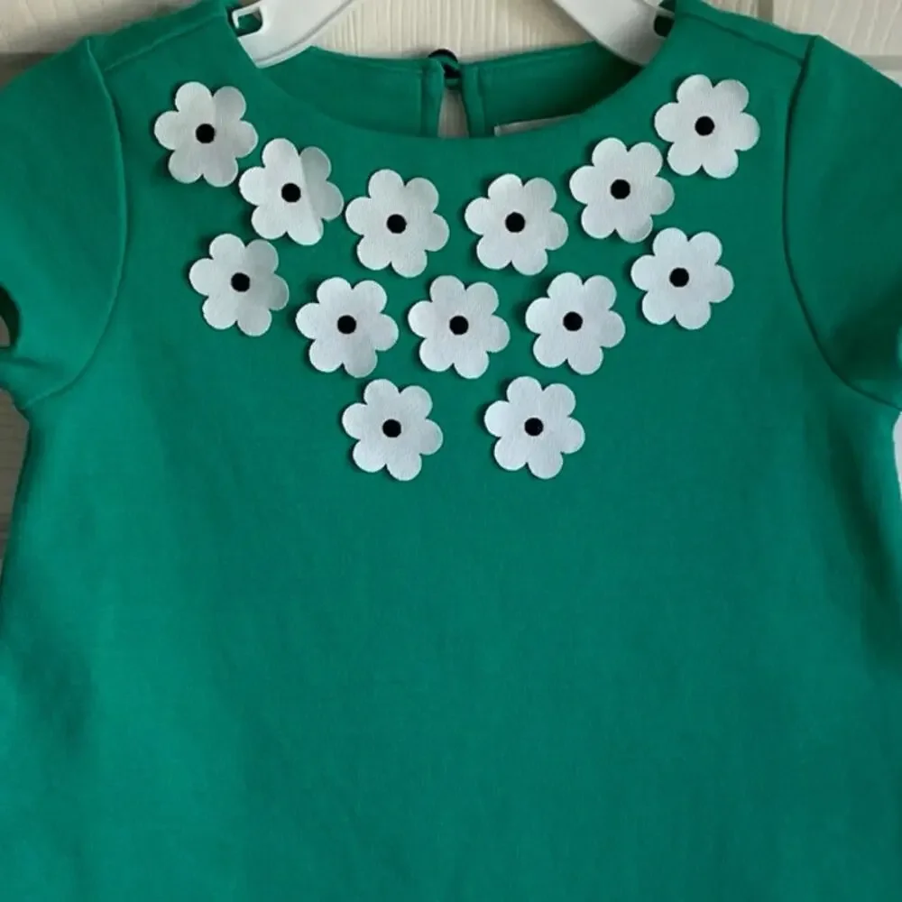 Janie and Jack Dress Short Sleeves Flower Appliques Kelly Green Sz 18-24 months